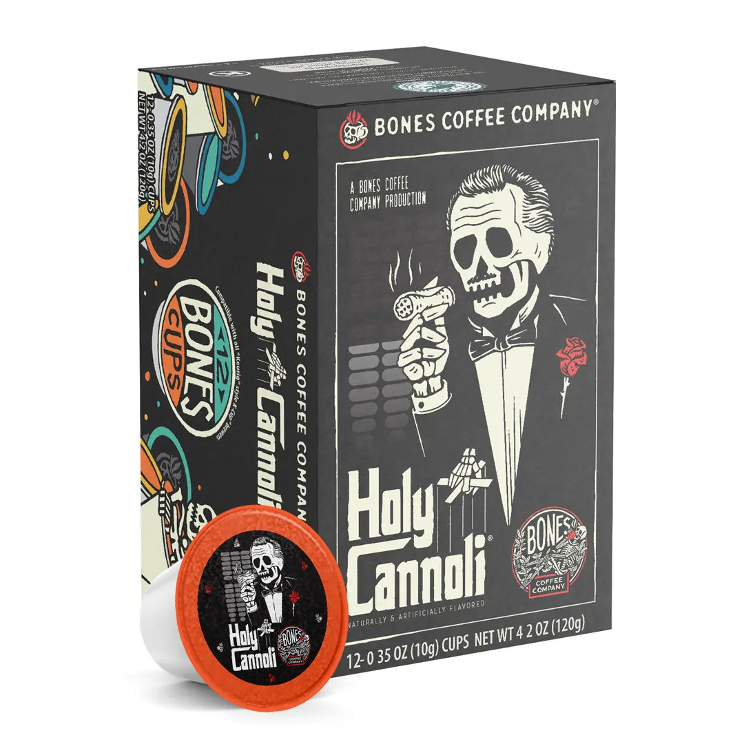 Bones Coffee Company | Holy Cannoli Sweet Cream Flavored Coffee Pods 12 Count Medium Roast Keurig Compatible Bones Coffee Company | Holy Cannoli Sweet Cream Flavored Coffee Pods 12 Count Medium Roast Keurig Compatible
