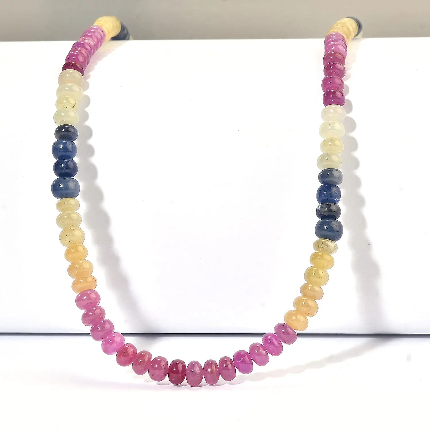 D'Joy Natural Multi Sapphire Beaded Necklace (18 Inches) in Rhodium Over Sterling Silver 144.00 ctw