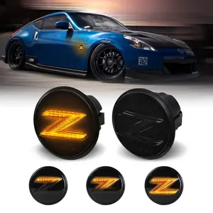 LED Sequential Side Marker Lights for Nissan 370z Z34 2009-2020, 350z Z33 2003-2009 Turn Signal Lamps 26160-1EK0A 26165-1EK0A, Smoked Len 2pcs