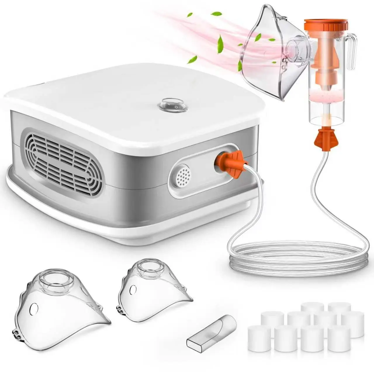 BUDBOW Compact Travel Size Adjustable Compressor Nebulizer Machine - Low Noise (Under 50dB) Inhaler for Adults & Kids, 2 Micron Fine Mist Fast Atomization, Home Respiratory Therapy Equipment with Adult Mask, Child Mask & Mouthpiece Mini Daily