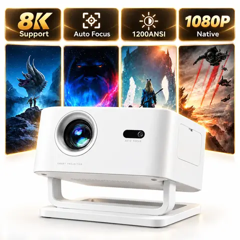 Qawtor LCD Smart Projector - Native 1080P Full HD, 1200 ANSI Lumens, Android 14 Lightweight Portable Tabletop, WiFi 6, Bluetooth 5.4, Auto Focus, Keystone Correction, 4K Supported, Smooth Movies & Games, USB Connection, 1-Step Setup, Projector for Bedroom