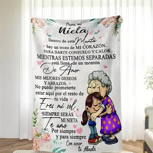 To My Granddaughter Gift from Grandma Spanish Para Mi Nieta Soft Cozy Flannel Blanket Sentimental Love Letter Plush Throw Warm Fuzzy Blanket for Granddaughter Birthday Graduation Holiday Home Decor