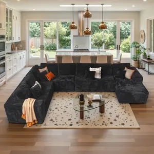 XIZZI 135" Cloud Sectional Couch for Living Room Modular Floor Sofa with Plush Corduroy No Assembly Required Plush Corduroy Couches with Deep Seat Chaise Lounge