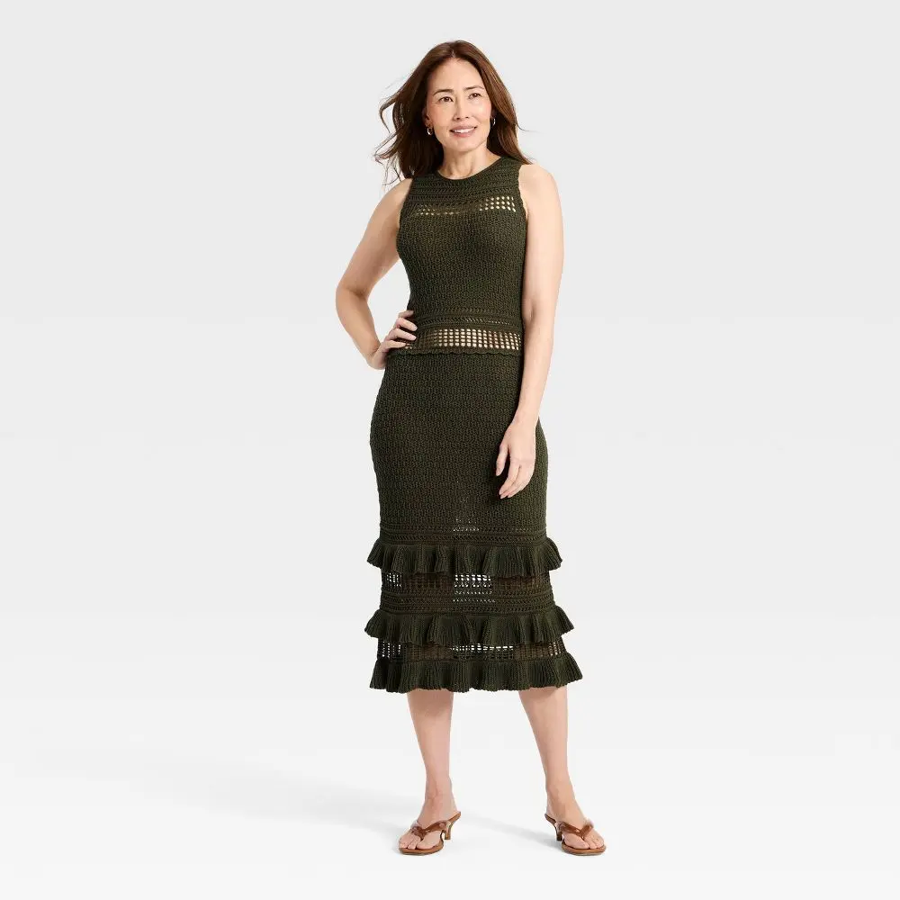 Women's Ruffle Sweater Midi Dress - A New Day