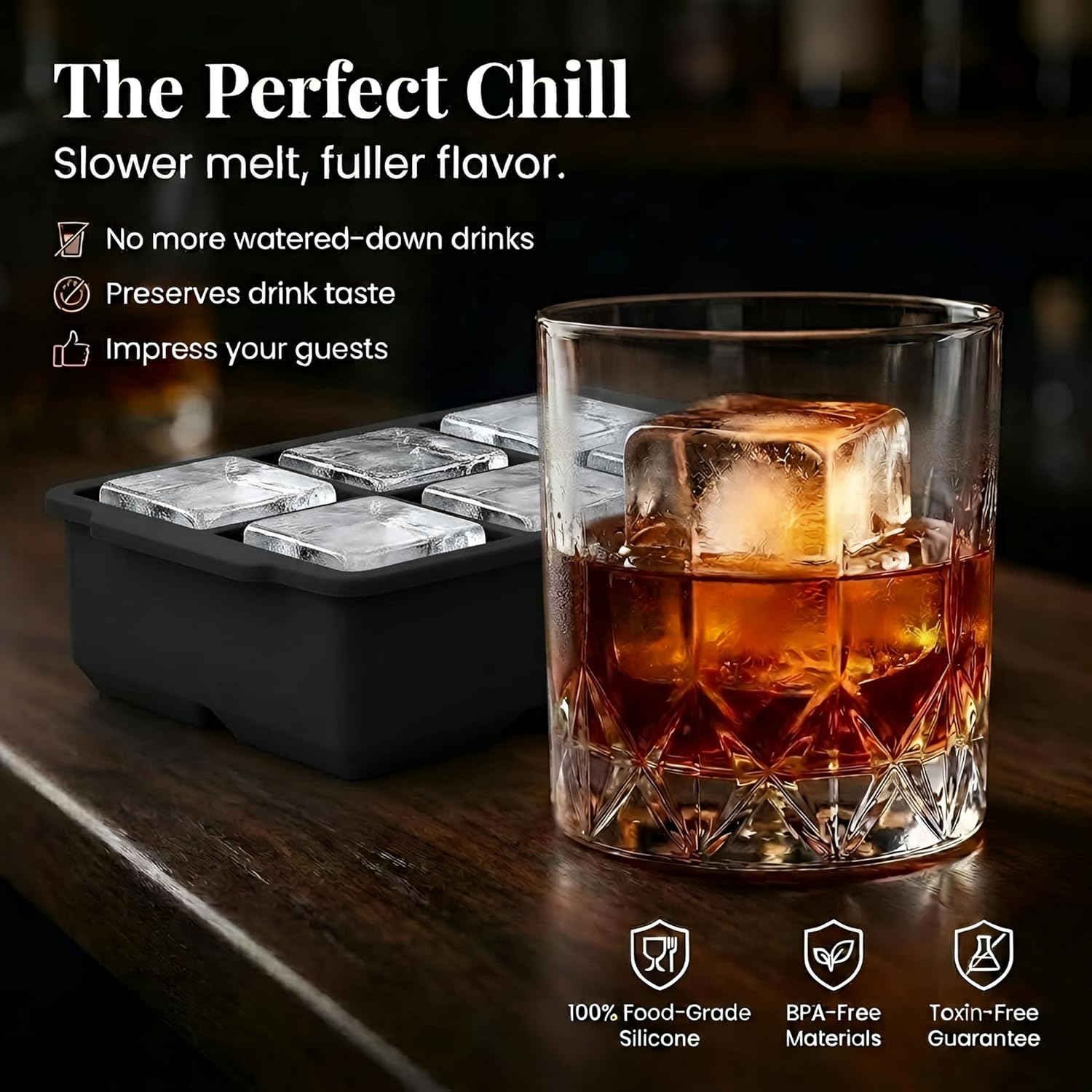 Large Silicone Ice Cube Tray 2 Pack Easy Release 2 Big Ice Cubes for Cocktail Whiskey with Lid Stackable Freezer Mold