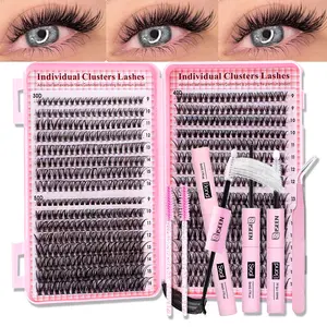 Natural Eyelash Cluster Kit 30D+40D Individual Lash Extension Set 9-16mm D Curl DIY Lashes with Glue & Tweezers & Brushes