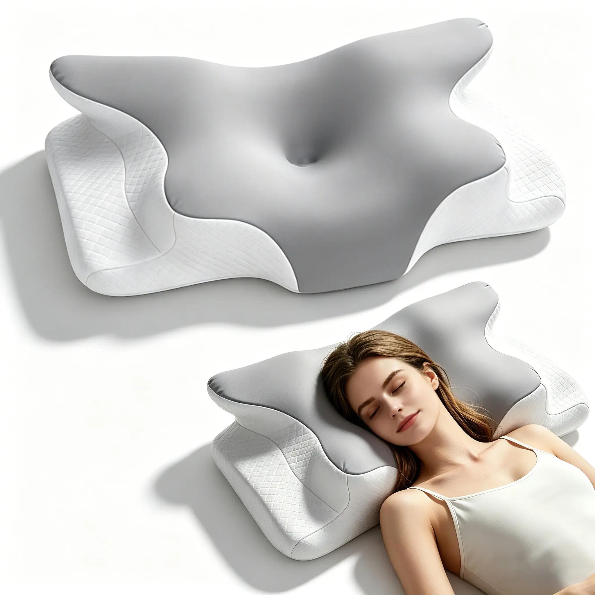 Orthopedic Cervical Neck Pillow for Sleeping - Ergonomic Memory Foam Cushion with Armrest, Back & Neck Pain Relief for All Sleep Positions, Orthopedic Memory Foam