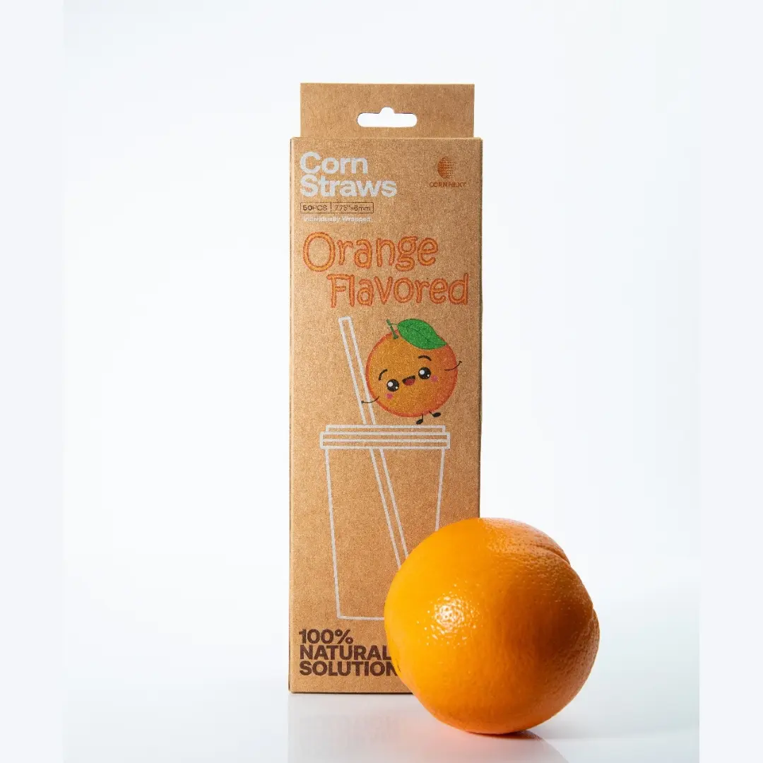 Orange Flavored Corn Based Drinking Straws 7.75" - 6mm