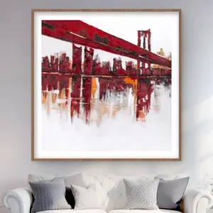 Begin Home Decor C1FM48480TKRAJ 48 x 48 in. Red Bridge Wall Art - Livingroom Cities Framed Matted Print Decor