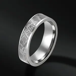 The Skyfall - Wedding Band for men | Tungsten | Muonionalusta Meteorite Ring for Him | Width 7mm
