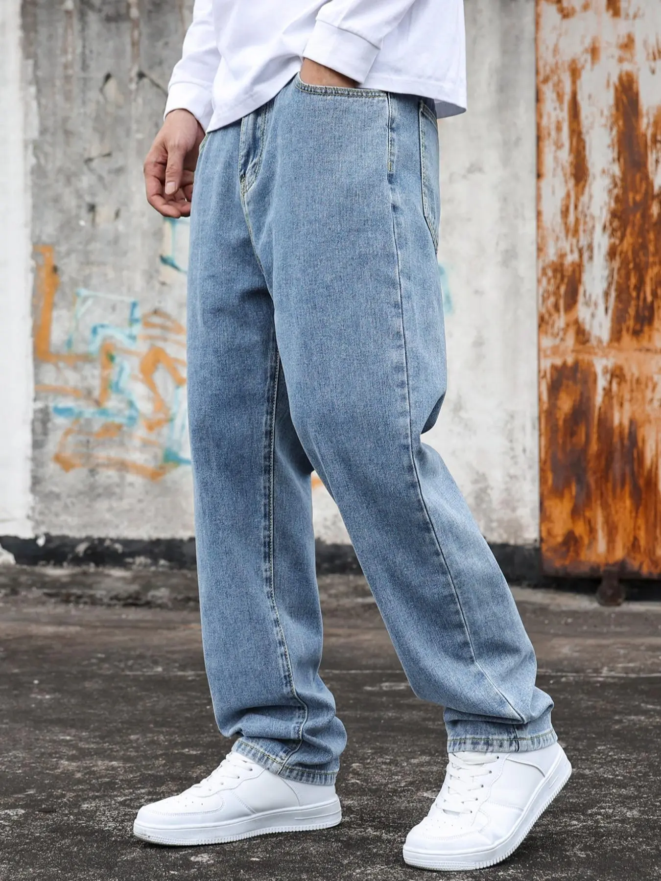 Men's Pocket Straight Leg Jeans with Pockets, Denim Mid Waist Regular Fit Casual Comfy Denim Pants for Daily Wear, Fashion Men's Bottoms for All Seasons