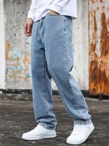 Men's Pocket Straight Leg Jeans with Pockets, Regular Fit Casual Comfy Denim Pants for Daily Wear, Fashion Men's Bottoms for All Seasons