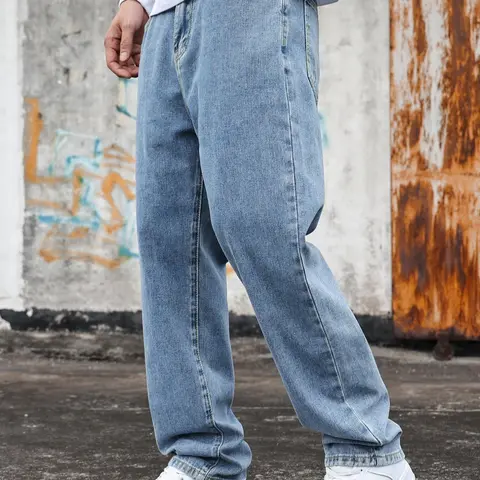 Men's Pocket Straight Leg Jeans with Pockets Regular Fit Casual Comfy Denim Pants for Daily Wear, Fashion Men's Bottoms for All Seasons, Casual Denim Clothing