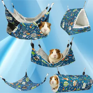 Multifunctional Small Pet Hammock Set Soft Hanging Nest Tunnel Bed Washable Cage Decor for Guinea Pig Squirrel