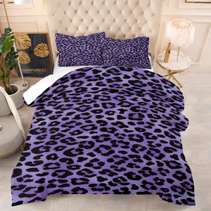 2/3 Pcs Deep Purple-Black Dense Leopard Print Bedding Comforter Set（Quilt/Comforter）, Comforter & 1/2 Pillowcases (no filler), All-Season,Fits Bedroom/Dorm/Rental Decor, Ideal for Mysterious Elegant Style Fans/Roommates/Birthday Gifters