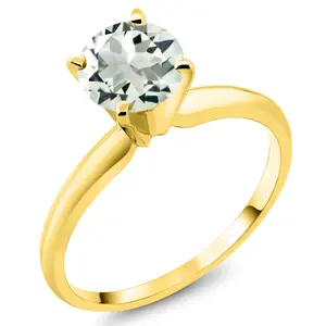 14K Yellow Gold Green Prasiolite Solitaire Engagement 4-Prong Ring For Women | 0.80 Cttw | Round 6MM | Gemstone Birthstone