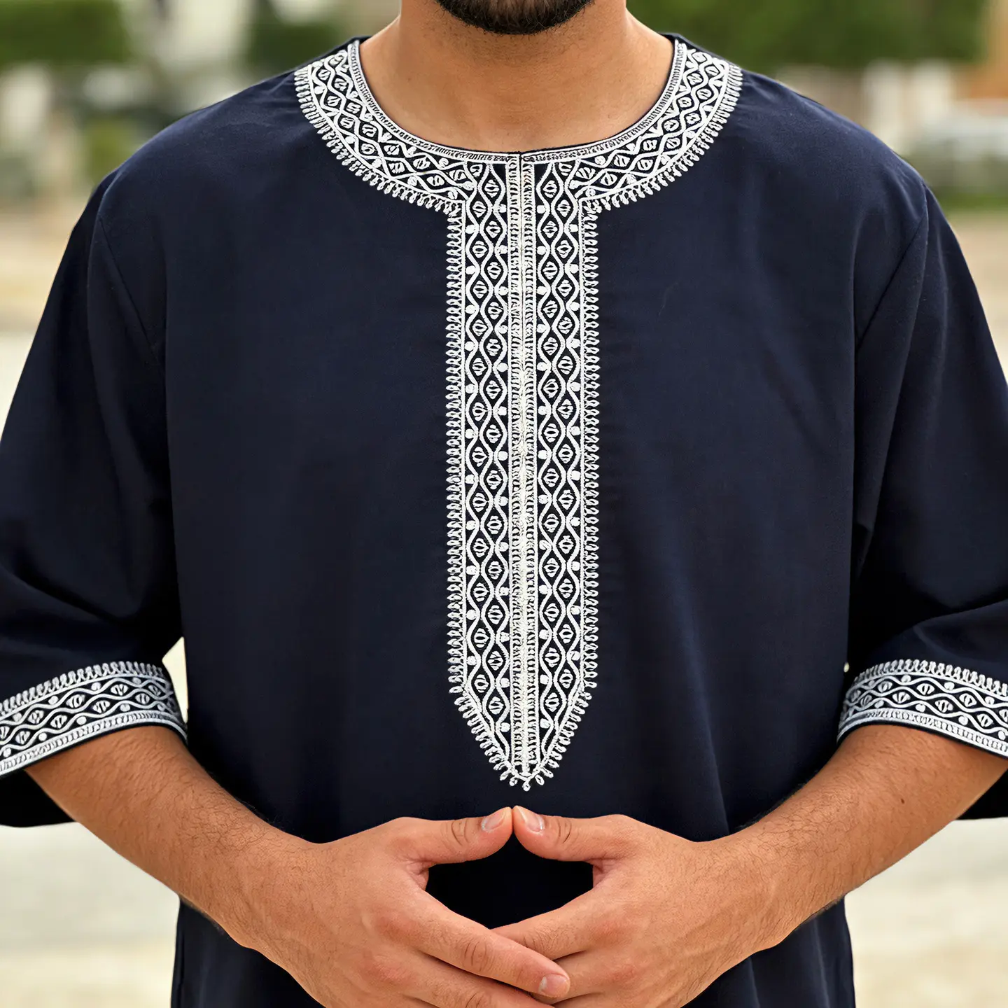 2026 New Cross-Border Foreign Trade Men's Clothing with Embroidered Sleeves and Side Pockets