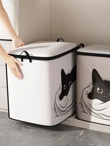 Cat Pattern Clothes Storage Bag, Large Capacity Durable Storage Organizer, Collapsible Clothes Storage Bag with Zipper for Bedroom, Living Room, Office
