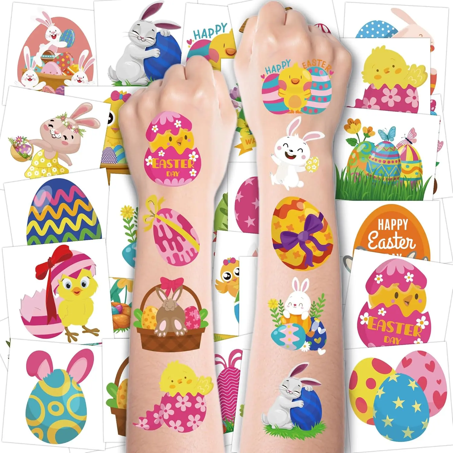 150 PCS Easter Temporary Tattoos for Kids - Cool Easter Basket Stuffers, Egg Filler Stickers, Craft Game Supplies for Teens, Party Favors for Adults, Outfit Accessories