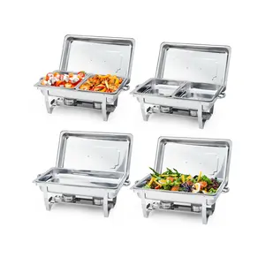Stainless Steel Chafing Dish Buffet Set – Rectangular Food Warmer with Lids, Collapsible Frame – Includes Pans & Fuel Holders – Multi-Grid Buffet Server for Parties, Catering