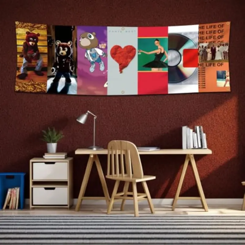 2D Flat Banner 1pc, Hanging Album Cover Theme Flag Tapestry, Rap Hip Hop Culture Art Music Wall Decor, Dorm Room Home Cave Bed Dragon Decoration, Album Design
