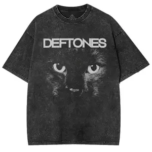 Retro Limited Vintage Black Cat Deftones T-Shirt, Rock Band Unisex Oversized Heavyweight Cotton Washed Tee, Gothic Emo Alt Punk Y2K, Rock Music Merch