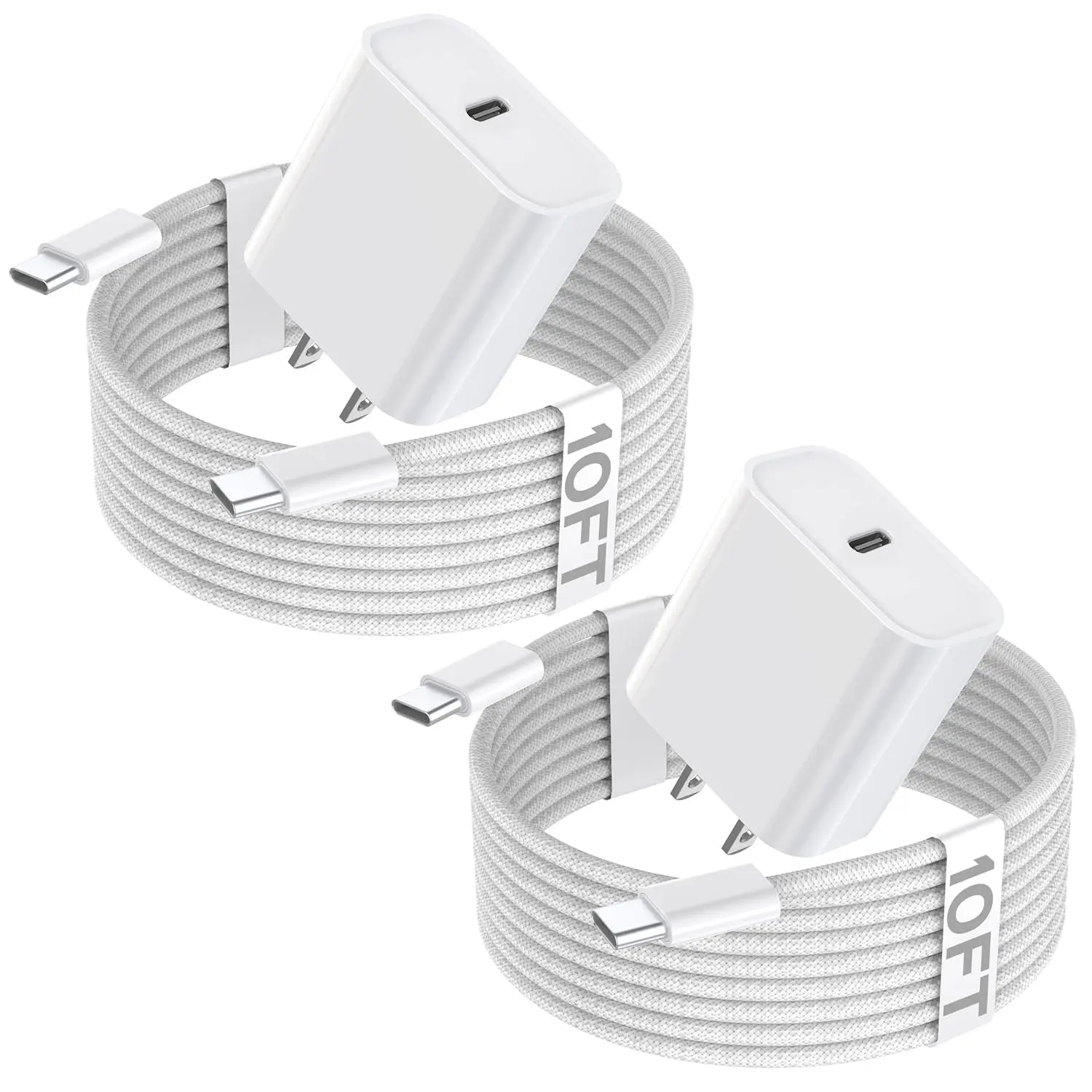 2Pack 20W USB C Charger Block & 10Foot Long USBC Cable Cord for iPhone 16/16e/16 Pro Max/16 Pro/16 Plus/15/15 Pro Max/15 Plus/iPad Pro 12.9