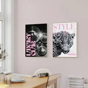 3 Panel Leopard Cheetah Wall Art, 8 Ball Lucky Pattern Canvas Painting, Pink Girly Poster, Elegant Decorative Painting Suitable For Bedroom, Living Room Or Dorm, Gift For Her, Frame Not Included Decoration Artistic