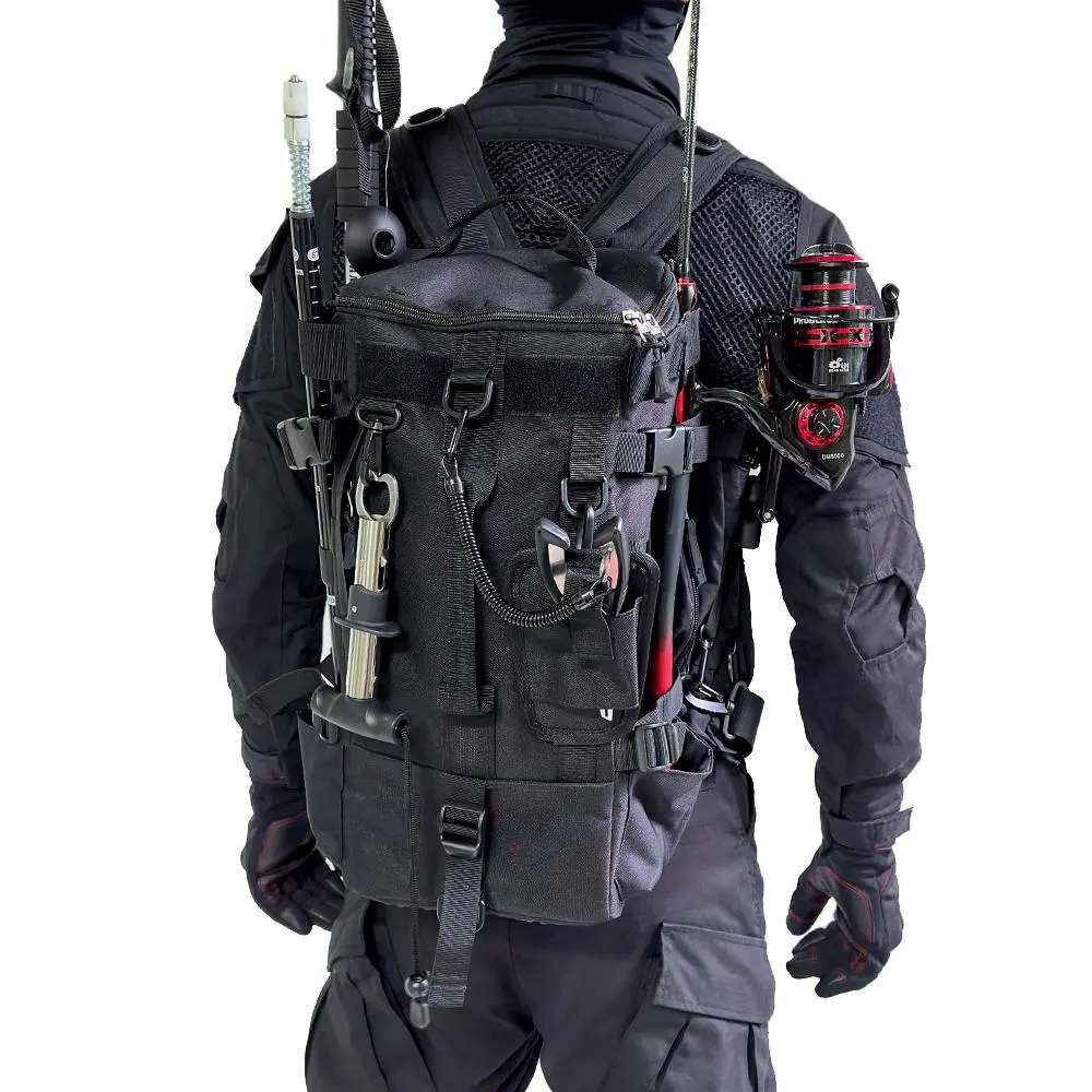 Fishing Backpack, Portable Large Capacity Fishing Gear Bag with Rod Holder, Outdoor Sports Backpack for Fishing Hiking Camping