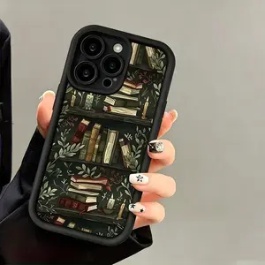 Bookshelf Book Cartoon Creative Pattern, New Black Angel Eye Ladder Mobile Phone Protective Case Suitable for iPhone 17 16 15 14 Pro Max 13 12 11 Air X XS Plus  Shockproof Drop Protection Rugged Durable Silicone Cover