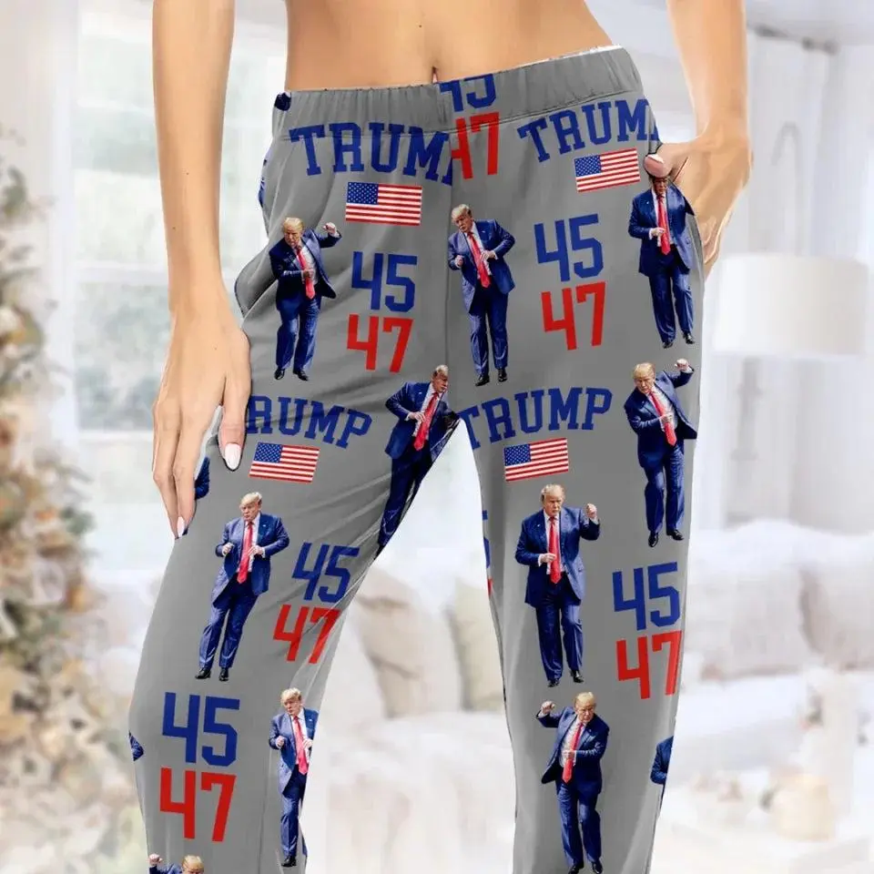 Trump 45 47 Patriotic Pajama Pants | Bold Graphic Wide-Leg Lounge Pants & Cozy Sleepwear for Supporters
