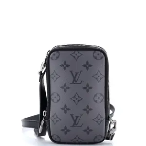 Pre-owned Louis Vuitton Canvas Coated Clutches & Wristlets Double Phone Pouch Reverse Monogram Eclipse Canvas by Rebag
