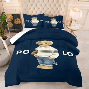 Sweater teddy bear printed pattern bedding set, including 1 blanket and 1 or 2 pillowcases without pillowcases, soft children's or adult bedroom decoration gift
