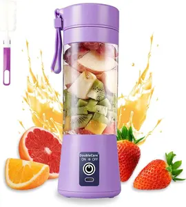 Portable Blender Cup,Electric USB Juicer Blender,Portable Juicer for Shakes and Smoothies, Juice,380Ml, Six Blades Great for Mixing,Light Purple DoubleCare
