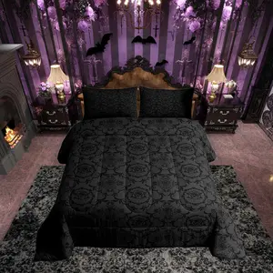 Adults Gothic Comforter Set Vintage Rose Boho Comforter for Boys Girls Teens Black Damask Bedding Set Luxury Farmhouse Duvet Set Room Decorations Quilt Set