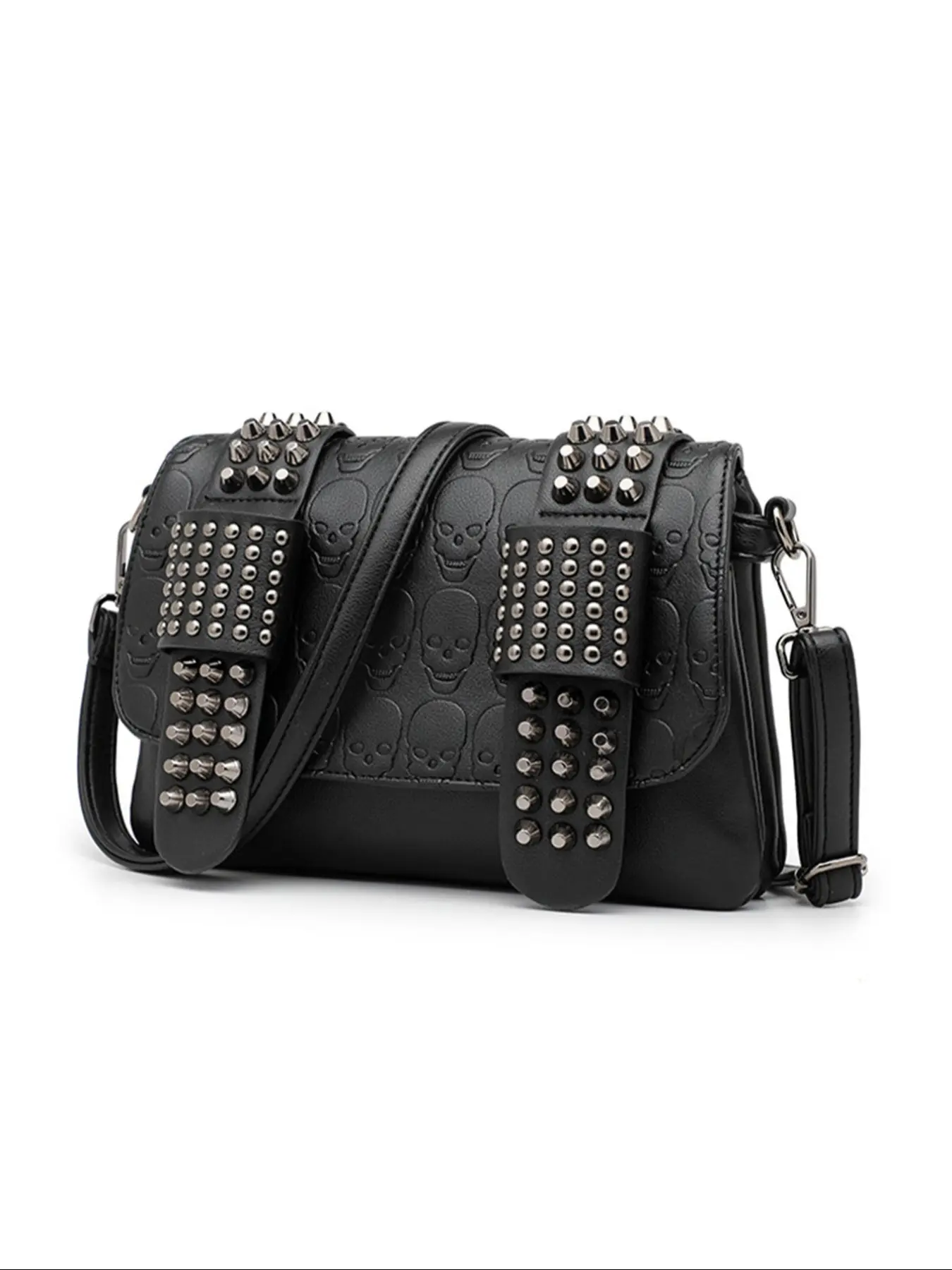 New Women's Punk Rivet Skull Shoulder Crossbody Bag, Chain Strap, Crossbody With Chain, Casual Fashion Accessory for Daily Use, All Seasons, Cross Body Bags