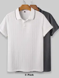 Men's Solid Color Plain Jacquard Knits Fabric Polo Shirt, Regular Fit Casual Breathable Short Sleeve Collared Top for Summer, Fashion Men's Clothes for Daily Wear, Menswear fathersdaygift