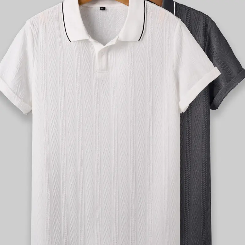 Men's Solid Color Plain Jacquard Knits Fabric Polo Shirt, Regular Fit Casual Breathable Short Sleeve Collared Top for Summer, Fashion Men's Clothes for Daily Wear, Menswear