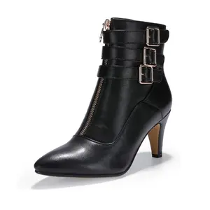 IDIFU Women's Buckle Strap Ankle Booties 3 Inch Pointed Toe Zipper Heels Dress Jeans Boots мартинсы  обувь