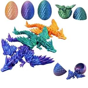 3D Printed Dragon Egg, Articulated Crystal Dragon Toy, Gradient Green/Orange/Purple, Movable Joint Cool Dragon Figurine, Sensory Fidget Toy, Ideal Desktop Decor for Teens Adults, Holiday Gift for Birthday Christmas Thanksgiving Halloween