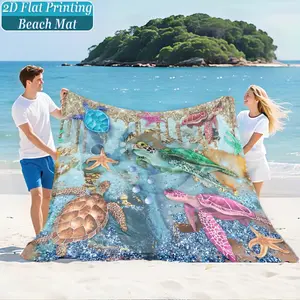 Colorful Turtle Print Beach Mat & Outdoor Picnic Blanket, Washable, Anti-Fade, Polyester Material, Lightweight, Windproof, Sand Resistant, Durable