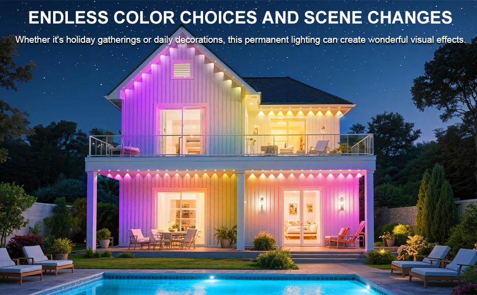 Yocrostar 50-100ft Permanent Outdoor RGB LED Lights – Smart Eaves Lights with App & Remote Control, IP67 Waterproof, Perfect for Christmas & Holiday Decor, Daily & Accent Lighting for House Roof & Garden