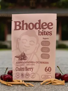 Bhodee Bites Ashwagandha Vitamin Gummies Chakra Berry Flavored 60 Count for Calm Focus & Stress Relief with Tart Cherry & L-Theanine Brain Boost Supplement Natural Fuel Supplements