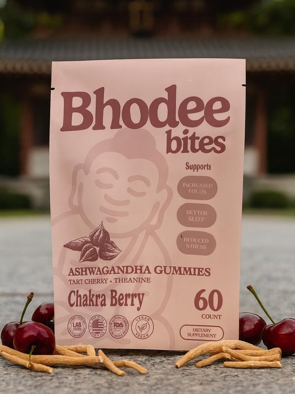 Bhodee Bites Ashwagandha Vitamin Gummies Chakra Berry Flavored 60 Count for Calm Focus & Stress Relief with Tart Cherry & L-Theanine Brain Boost Supplement Natural Fuel Supplements