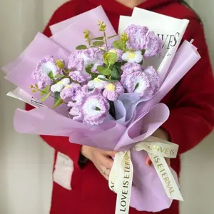 Handmade Knitted Flower Bouquet for Mother's Day Teacher Appreciation Valentine's Day, Carnations Roses Gift for Mom Bestie Girlfriend