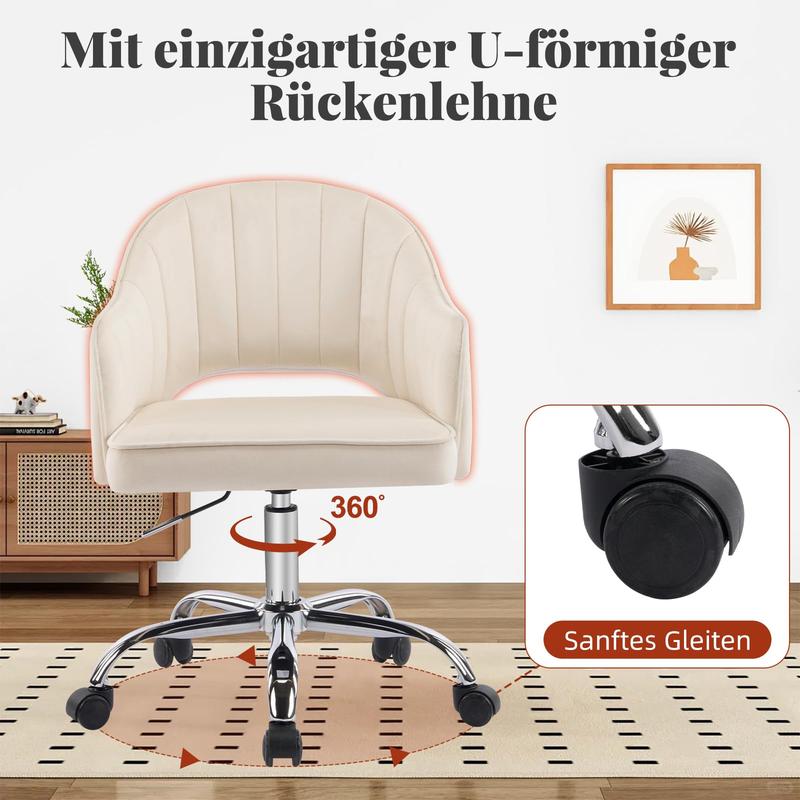 MOJAY Velvet Office Swivel Chair, Criss Cross Chair, Vanity Fabric Desk Pretty Fancy Gold Office Chairs for Girls, 360°Swivel Height Adjustable Reception Chair