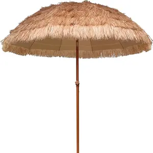 7.5ft Hula Thatched Tiki Patio Beach Umbrella Hawaiian Style 10 Ribs UPF 50+ with Tilt Carry Bag for Outdoor Tiki Bar, Tropical Palapa, Patio Garden Beach Pool Backyard Natural Color