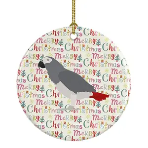 212 MAIN African Grey Parrot Christmas Porcelain Ornament, 2.8x2.8 in, Multicolor Paint-Ready Artwork, Unisex Tree Decor, Festive Home Gift for Friends