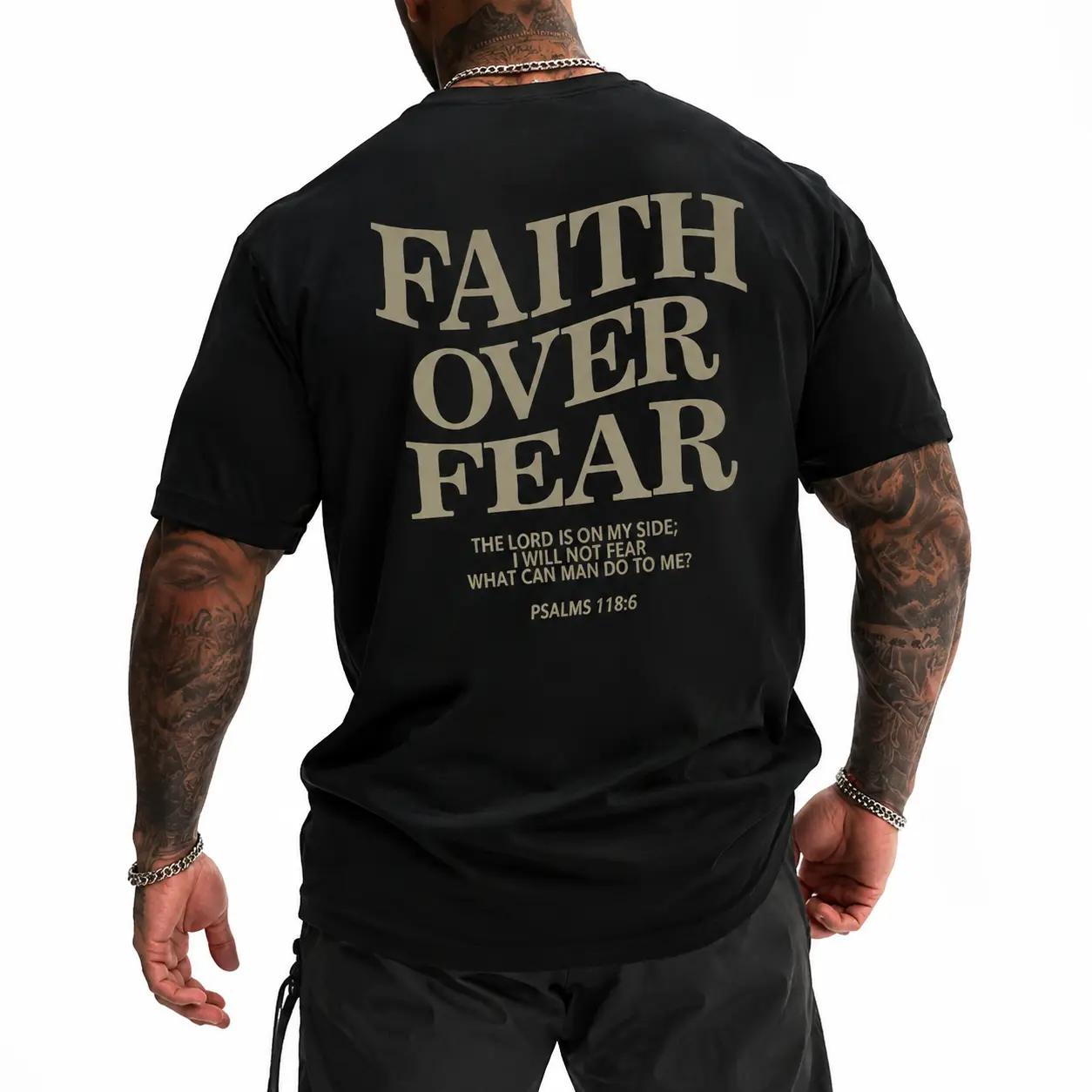 Faith Over Fear T Shirt Psalms 118 6 Bible Verse Christian Graphic Tee For Men Women Oversized Summer Streetwear Top
