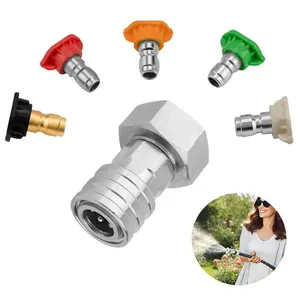 6pcs Garden Hose Adapter Set, Stainless Steel High Pressure Cleaner Accessories, Fits Most Hoses (includes Fitting + 5 Nozzles)